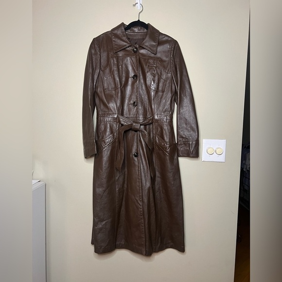 Vintage 1970’s Peter Caruso Made in USA Leather Trench - Picture 1 of 16